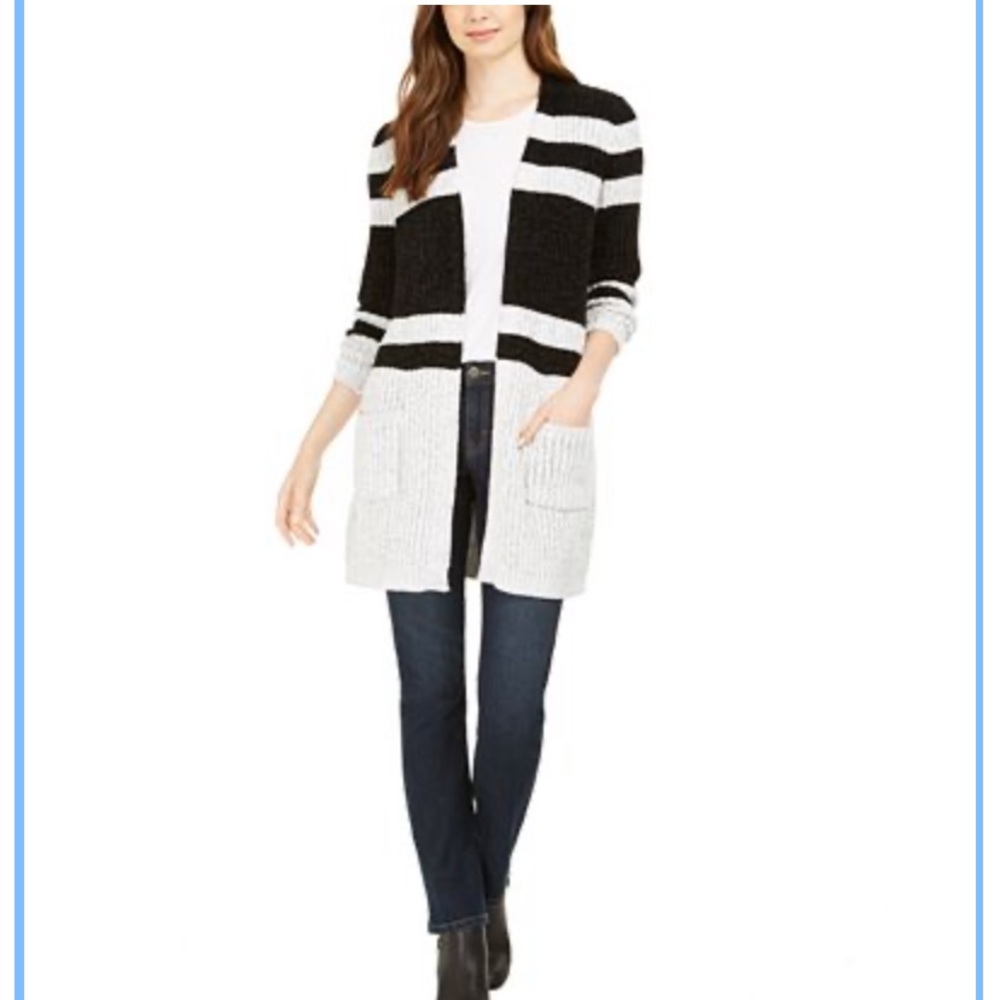 Black and white chenille cardigan sweater